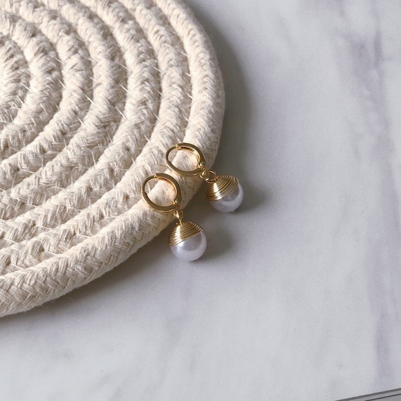 Gold Hoop Pearl Earrings - Picture 5 of 7